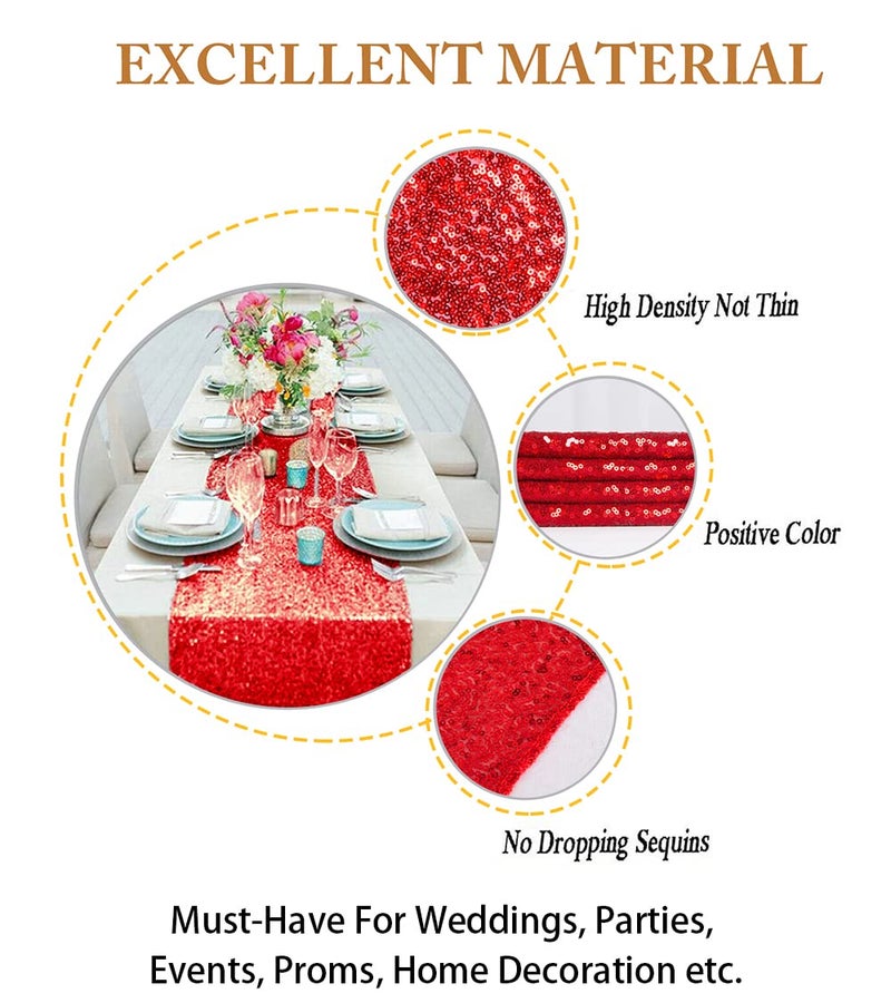 ShiDianYi 12''x72'' Sequin Table Runner - Sparkly Metallic for Wedding, Dinner Reception, Event, Birthday, Baby Shower (1, Red) - Image 4